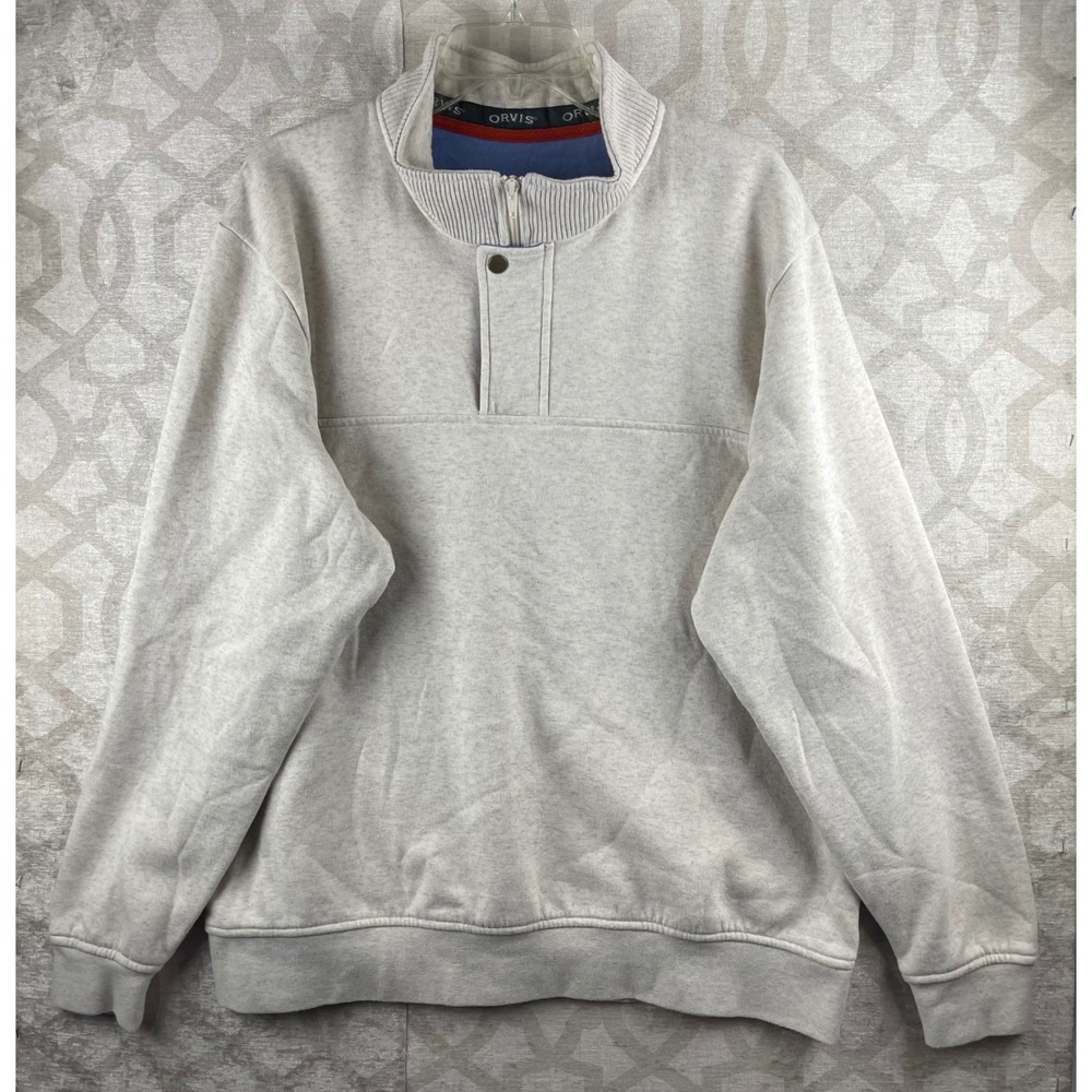 Orvis Quarter Zip Pullover Men XL Oatmeal Heather Excellent Cotton Blend Sweater